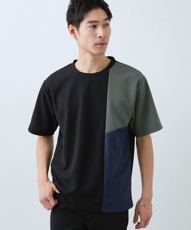 【一枚で着映える】パターンブロッキング 半袖Tシャツ 洗濯機OK