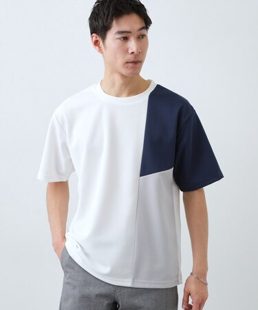 【一枚で着映える】パターンブロッキング 半袖Tシャツ 洗濯機OK