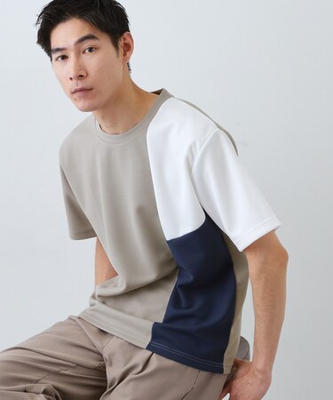 【一枚で着映える】パターンブロッキング 半袖Tシャツ 洗濯機OK