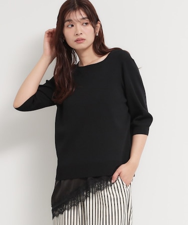 【S-XL/ひんやりタッチ】美しさ際立つ 6分袖ニット 洗濯機OK/UVケア/毛玉になりにくい