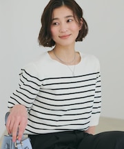 【S-XL/ひんやりタッチ】美しさ際立つ 6分袖ニット 洗濯機OK/UVケア/毛玉になりにくい