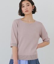【S-XL/ひんやりタッチ】美しさ際立つ 6分袖ニット 洗濯機OK/UVケア/毛玉になりにくい