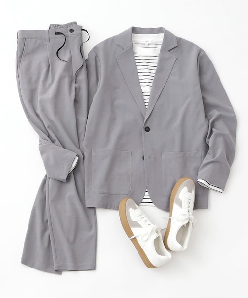 【上下2点セット】ジャケット+パンツ イージーセットアップ 防シワ/ストレッチ/洗濯機OK