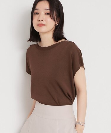 【S-XL/ひんやりタッチ】多機能フレンチスリーブニット 洗濯機OK/UVケア/毛玉になりにくい