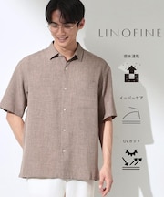 【LINO FINE】 リネンライク半袖シャツ UVカット／イージーケア／吸水速乾／洗濯機OK／セットアップ可