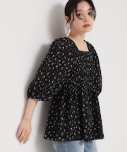 花柄楊柳シャーリングブラウス