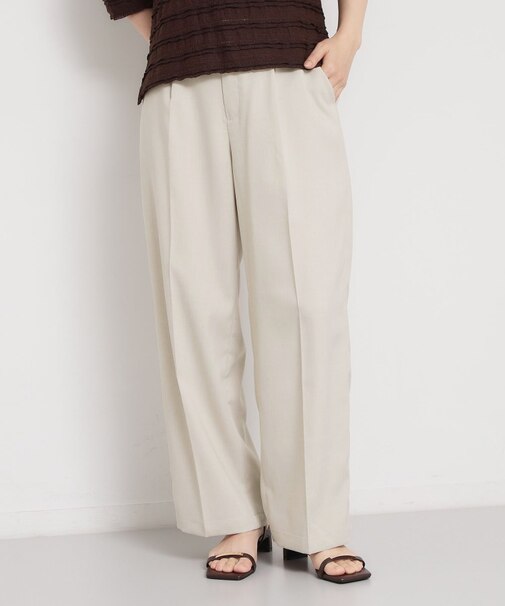 【洗える】 麻調ワイドパンツ