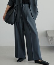 【セットアップ可】麻調共ベルト付 ワイドパンツ