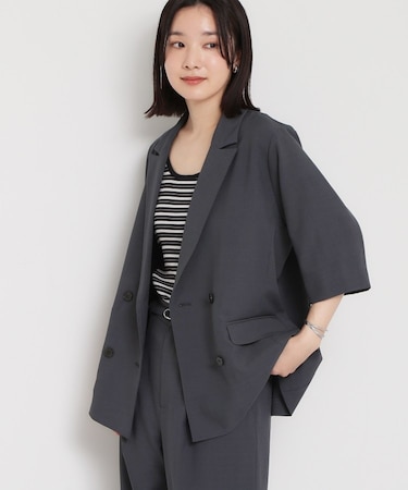 麻調合繊Wブレスト6分袖ジャケット（セットアップ対応）