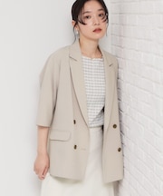 【セットアップ可】麻調ダブルブレスト 6分袖ジャケット