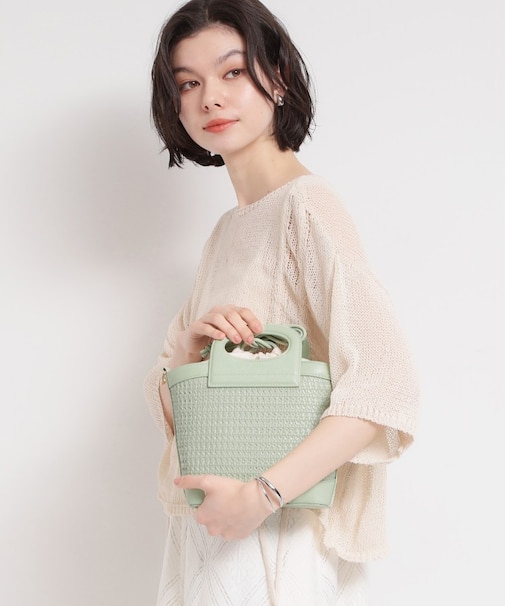 合皮型押しメッシュショルダーバッグ