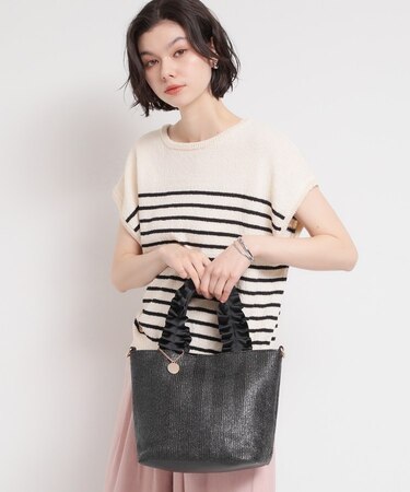 雑材フリルハンドルトートバッグ