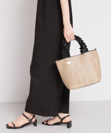 雑材フリルハンドルトートバッグ