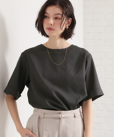 【二の腕カバーに】 さらり麻調メッシュブラウス