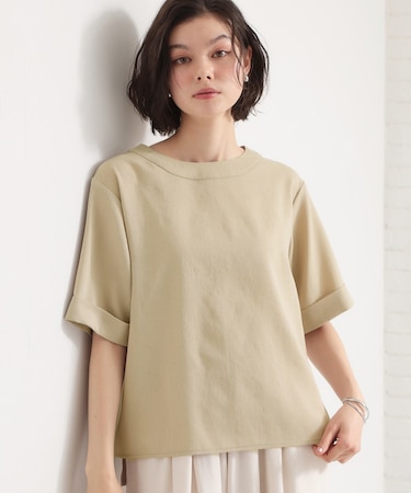 【二の腕カバーに】 さらり麻調メッシュブラウス