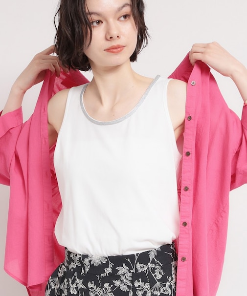 【ひんやり/吸水速乾/UVカット】顔周りがぱっと華やぐ きらり艶めくタンクトップ