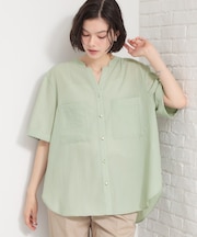 【二の腕カバー】ダブルポケット金ボタン 5分袖シャツ