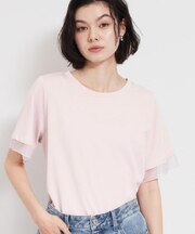 【M-XL/ひんやり／吸水速乾／UV】上品な透け感 袖口シアーTシャツ