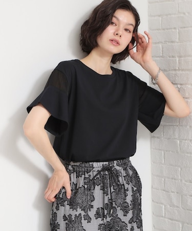 【ひんやり／吸水速乾／UV】軽やかに揺れる シアーフレアスリーブTシャツ