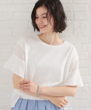 【ひんやり／吸水速乾／UV】軽やかに揺れる シアーフレアスリーブTシャツ