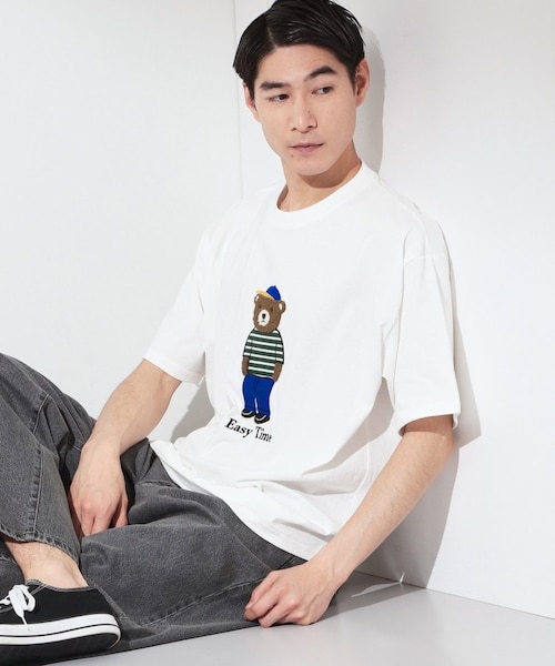 クマと車の刺繍 カットソー 80サイズ グレー アニマルいろいろクマさん刺しゅうトレーナー(80~130cm)(80cm ネイビー