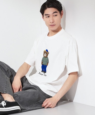 クマ サガラ刺繍 半袖Tシャツ 【洗濯機OK】