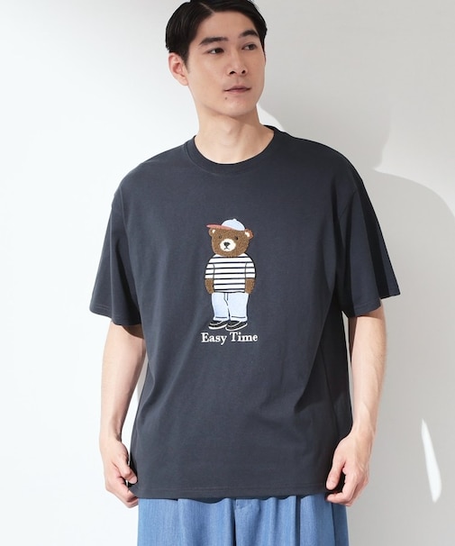 クマ サガラ刺繍 半袖Tシャツ 【洗濯機OK】
