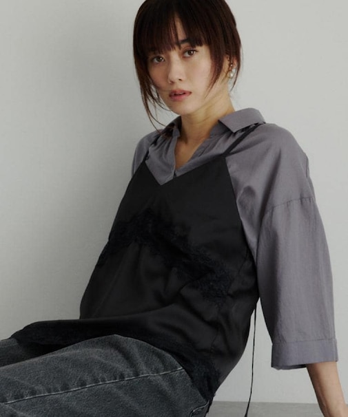 華やぐレイヤードスタイル サテンレースキャミソール