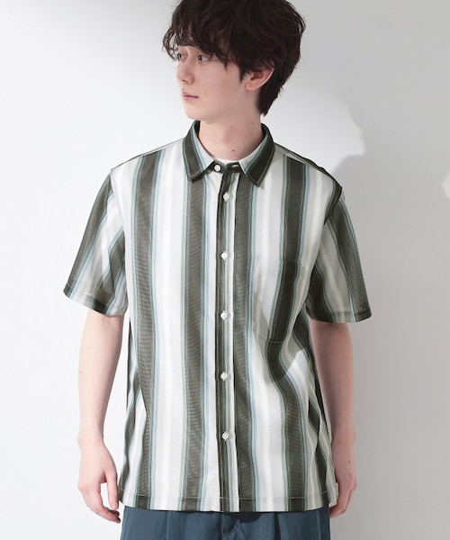 メッシュ ストライプ半袖シャツ 洗濯機OK／通気性◎｜ザショップ