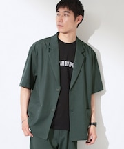 リラックスワイド 5分袖ジャケット セットアップ可/洗濯機OK