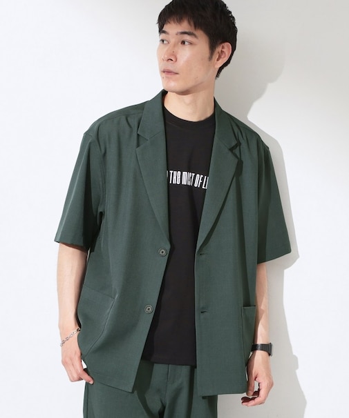 リラックスワイド 5分袖ジャケット セットアップ可/洗濯機OK