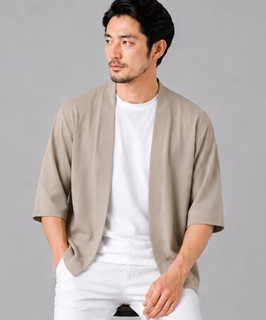 メッシュ五分袖カーディガン＋半袖Tシャツ セットアイテム 洗濯機OK