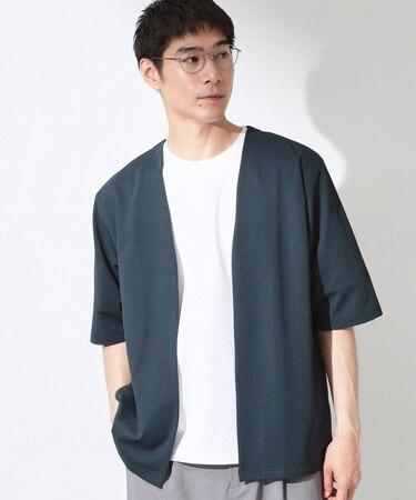 メッシュ五分袖カーディガン＋半袖Tシャツ セットアイテム 洗濯機OK