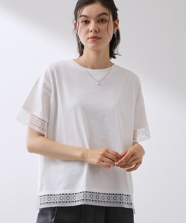 【インせず着られる】モチーフレース切替Tシャツ
