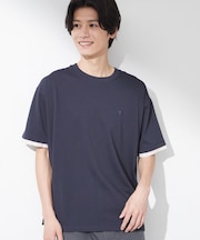 【マシンウォッシャブル】袖レイヤード半袖Tシャツ