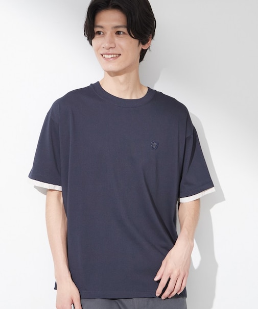 【マシンウォッシャブル】袖レイヤード半袖Tシャツ