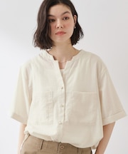 【M-XL/さりげなく二の腕カバー】5分袖Wポケットシャツ