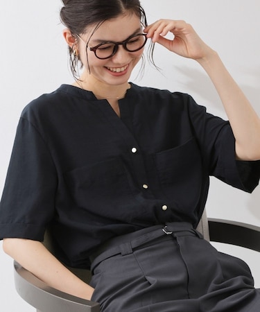【M-XL/さりげなく二の腕カバー】5分袖Wポケットシャツ