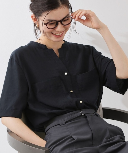 【M-XL/さりげなく二の腕カバー】5分袖Wポケットシャツ