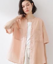 【M-XL/さりげなく二の腕カバー】5分袖Wポケットシャツ