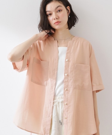 【M-XL/さりげなく二の腕カバー】5分袖Wポケットシャツ