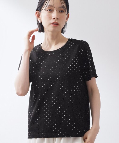大人にちょうどいい チャーム付きドット柄Tシャツ