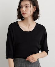 【ひんやり】すっきりVネック 6分袖ニット