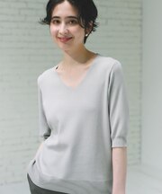 【ひんやり】すっきりVネック 6分袖ニット