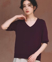 【ひんやり】すっきりVネック 6分袖ニット