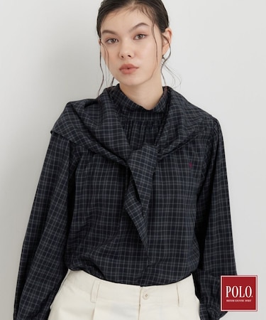 POLO BCS/チェックスカーフ付きブラウス