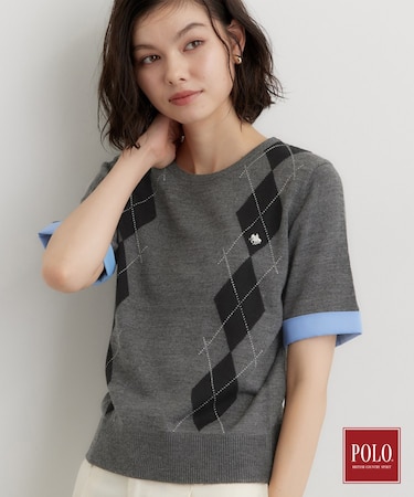 POLO BCS/アーガイル半袖ニット