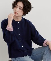 もにゅ 袖配色カーディガン