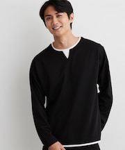 【洗濯機OK】カノコキーネック レイヤード長袖Tシャツ