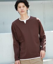 【洗濯機OK】カノコキーネック レイヤード長袖Tシャツ